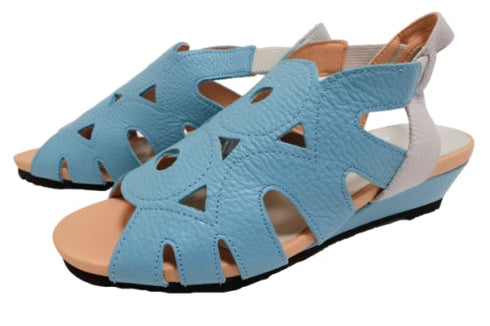 【arui_toe 7641 アクア】伸縮ゴムバックストラップ本革コンフォートサンダル